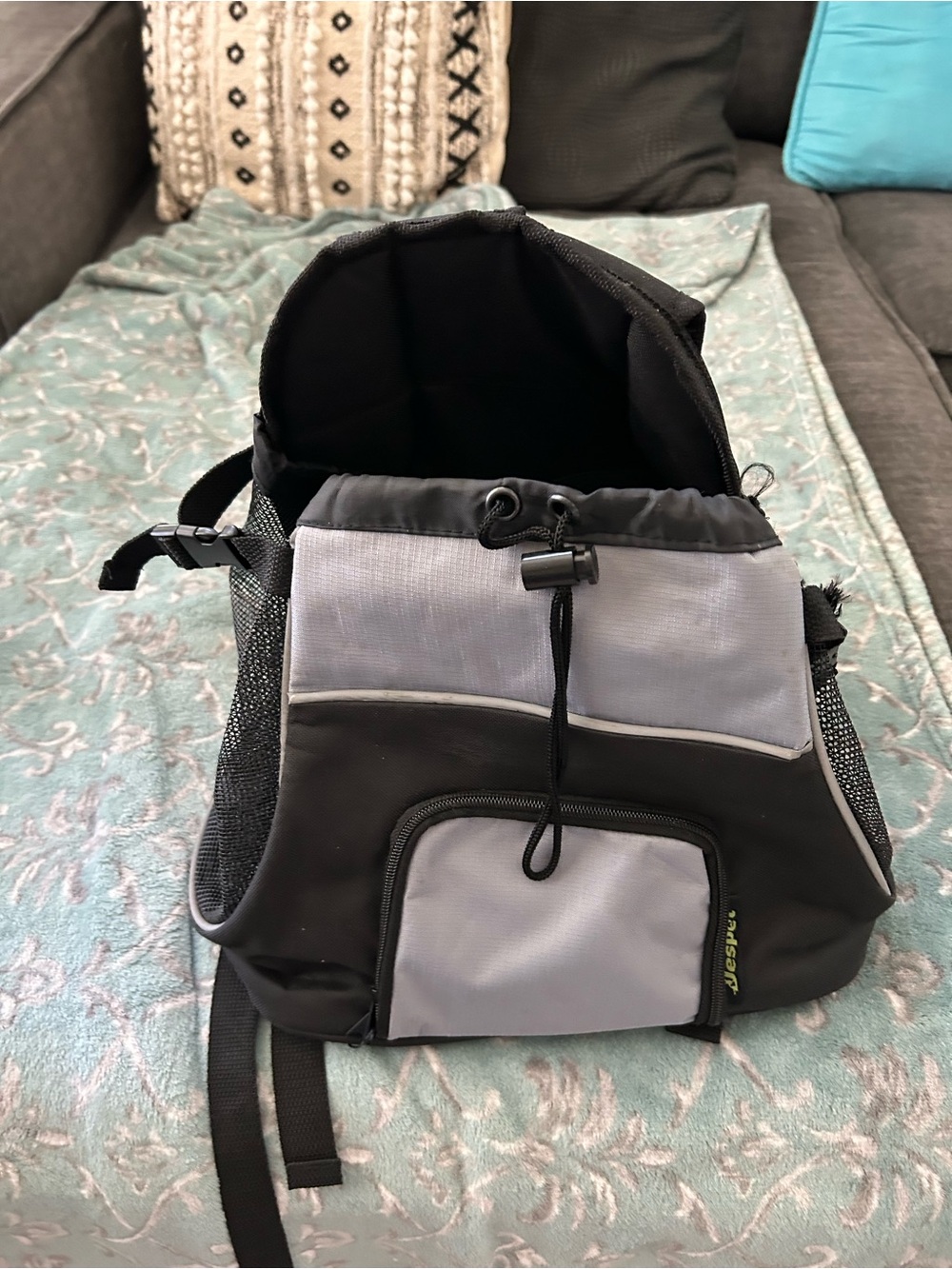 Pet Black & Light Gray Convertible Backpack Carrier for dog or cat